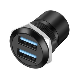 XMSJSIY USB 3.0 Panel Threaded Fixed Mount Adapter Dual USB Type-A Panel Mount Socket Female to Female with Anti-loosening Gasket 2-Port USB A Through Connector for Data Transfer/Charging (Round)