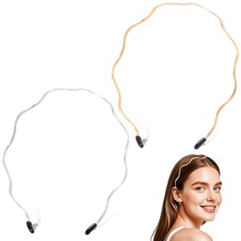 Maxqzin 2Pcs Metal Hair Band Thin Headbands for Women Gold Silver Wavy Headbands Retro Headband Hair Styling Accessories for Teen Girls Bridal Wedding
