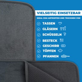 HELOME® 2 x Microfibre Dish Drying Mat for Kitchen - Prevents Stains and Streaks on Glasses - High Absorbency Draining Mat