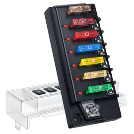 EXTRACTME 12V Fuse Block, 6 Circuit 12 Volt Blade Fuse Box Kit with LED Indicator, ATO Blade Fuse Block Compact with Cover, Fuse Panel Relay Box Kit for 12V/24V Automotive Marine Truck Car Boat RV