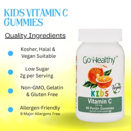 Go Healthy Vitamin C Gummies for Kids, Immune Support, Children Vitamin Gummies, Toddler, Kids Vitamins, Kosher, Halal, Tasty Gummy - 60 Servings