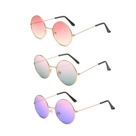 KRYMSON Pack of 3 Round Sunglasses, Metal Sunglasses, Retro Sunglasses, Beach Party Sunglasses, Hippie Sunglasses for Outdoor Activities, Driving, Beach Parties, Pink, pink purple, cyan