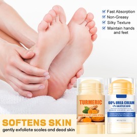 2 Stück Fusscreme Stick-Hydrating Urea Creme 60 Prozent-Kurkuma Fusscreme für Sehr Trockene Füße und Hände, Tiefenwirksam Feuchtigkeitsspendend für Frauen und Männer Geeignet