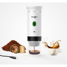 Sm4rt Battery Operated Coffee Maker, 3 in 1 Portable Coffee Maker, 12v Coffee Maker for Car, Cafetera Portable, USB Espresso, Travel Espresso Maker, NS Capsule, Dolce Gusto, Ground Powder (White)