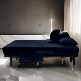 Split Head Flex Queen Sheets for Adjustable Beds,Queen Sheets for Sleep Number Bed 100% Egyptian Cotton - 4Pcs Sheet Set -28" Top Split fit Upto 16" Deep Mattress (Navy Blue Solid)