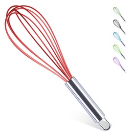 Silicone Whisks, 12 In Whisks for Cooking, Silicone Kitchen Whisks with Stainless Steel Handles (Red)