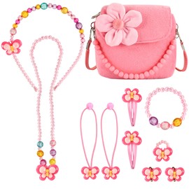 EKKONG Children's Jewellery Little Girls, Plush Handbag for Girls, Jewellery Set Children with Hair Clips, Necklace, Bracelet, Ring, Earring, Headband, Hair Band, Fashion Jewellery, Party Favours,