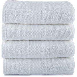 Maura Bath Towels White Grey 100% Cotton 27"x54" Large with Hanging Loops|High Performance, Absorbent, Soft, Quick Dry for Daily Use. Bath Towels Set for Bathroom, Hotel and Spa Quality.