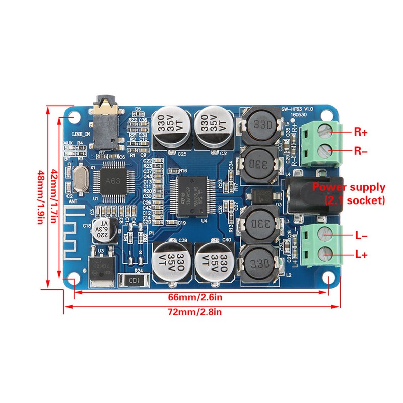 TDA7492P 2x25W Bluetooth V2.1 Audio Power Amplifier Board with AUX