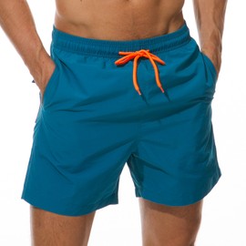 SILKWORLD Men's Swimming Surf Board Shorts Mesh Liner(XX-Large, Peacock Blue)