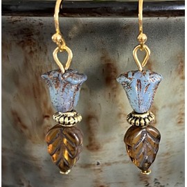 Blue Flower Gold Dangle Earrings Love Bloom Tulip. Jewelry Earrings for Women #3298FE681