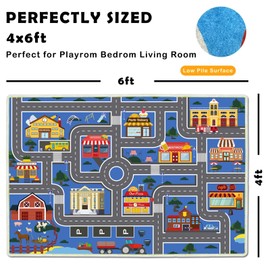 Xyrjova Car Play Mat for Boys and Girls, Non-Slip Kids Play Rugs for Toy Cars, Kids Playroom Rug, Road Rug