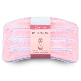 Pink Cooling Gel Bath Pillow | Head & Neck Support for Soothing Baths | Relax in Comfort, Fits Every Tub, Secure Grip