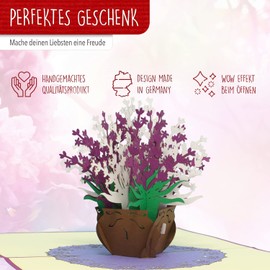 LIN17669 Pop Up Card - Purple Bouquet Flowers - Lavender - 3D Birthday Card - Greeting Card with Flower Motif - Folding Card - Purple, N392