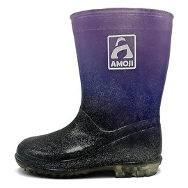 Amoji HL2104 Kids' Rain Shoes, Rainbow Color, Reflector Included, Middle Length, HL2104-Black/Purple, 19.0 cm