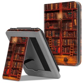 Fintie Case for Tolino Vision 4 HD/Vision 3 HD/Vision 2/Vision 1/Shine 2 HD eReader, Kickstand Protective Case with Card Slot, Hand Strap and Auto Sleep/Wake Function, Library