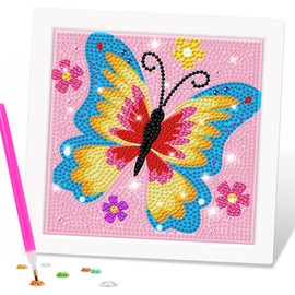 Mlife Diamond Art Painting Kits for Kids with Frame Art and Crafts for Kids, Diamond Art Kits for Kids Ages 4-8-12, Cartoon Art Kit for Kids,Adult Beginner,DIY,Gift,Home Decoration(Butterfly)