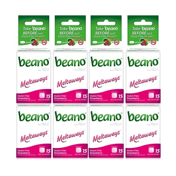 Beano Gas Prevention Strawberry Flavored Meltaways 15 Tablets (Pack of 8)