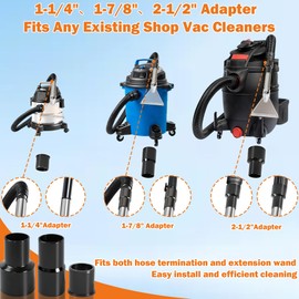 SplashPower Universal Fit All Shop Vacs Extractor Attachment Kit Wet/Dry Vacuums with 2-1/2" 1-7/8" 1-1/4" Adapters for Carpet Cleaning Upholstery & Auto Detailing (Small+ Large)