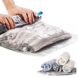 10 bolsas de Almacenamiento al vacio,Bolsas Vacio Ropa Enrollada a Mano, Bolsa Vacio Ropa Resistente Reutilizable Impermeable, 3 Tamaños (70x50cm, 60x40cm, 50x35cm)