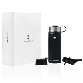 EXSPORT Stainless Steel Water Bottle - 18 Oz Water Bottle with Straw Lid, Coffee Lid, and Wide Mouth Lid - Double Insulated Water Bottle - Metal Water Bottle - Hot and Cold Insulated Thermos - (Black)