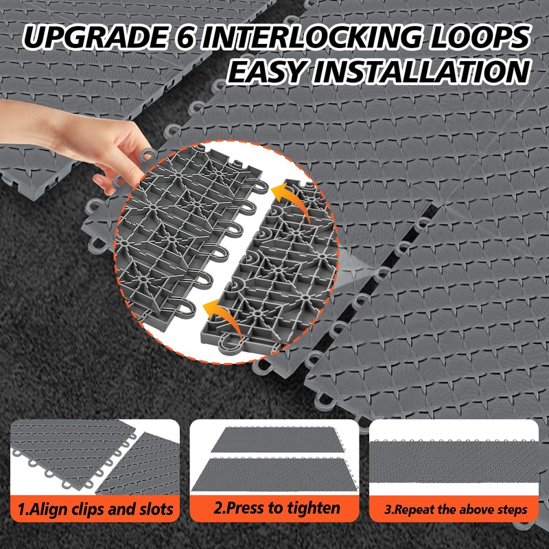 PVC Interlocking Garage Floor Tiles - 48 Pack | 12"x12"