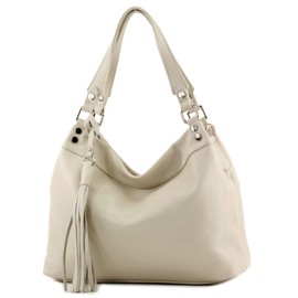 modamoda de - T201 - Italian Women's Shoulder Bag Made of Genuine Leather, cream