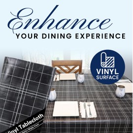 BRODER MFG. INC. White Lines Flannel Backed Vinyl Tablecloth - Black, 52x90 Oval(Rounded) | Perfect for Picnics, Barbeques, Parties, Camping, Special Occasions, Gatherings, and Everyday Use