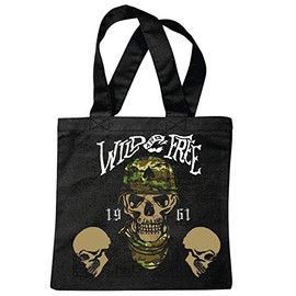 'Shoulder bag "Wild and Free Skull Gothic Outdoor Bike Club Mc Motorcycle Chopper Custom Motorbike, Meet Club Meet Shopping Bag School Bags Gym Bag in Black