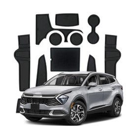 VEIROOM Cup Holder Mats for Kia Sportage 2023-2025, 14Pcs/Set Soft Non-Slip Waterproof Scratch Proof Door Slot Insert Mats Liner for Sportage 2025 2024 2023 Accessories Black