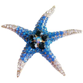 Navachi Broche de Estrella de mar Chapado en Oro de 18 Quilates con Vidrio Azul