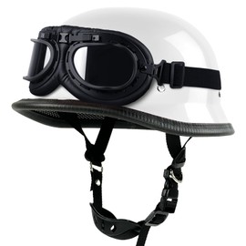 Motorcycle Helmet, German Style DOT Approved, Adult Half Helmet Personality Vintage Motorcycle Cruiser Scooter Helmet, with Windproof Glasses for Men Women (White, X-Large)