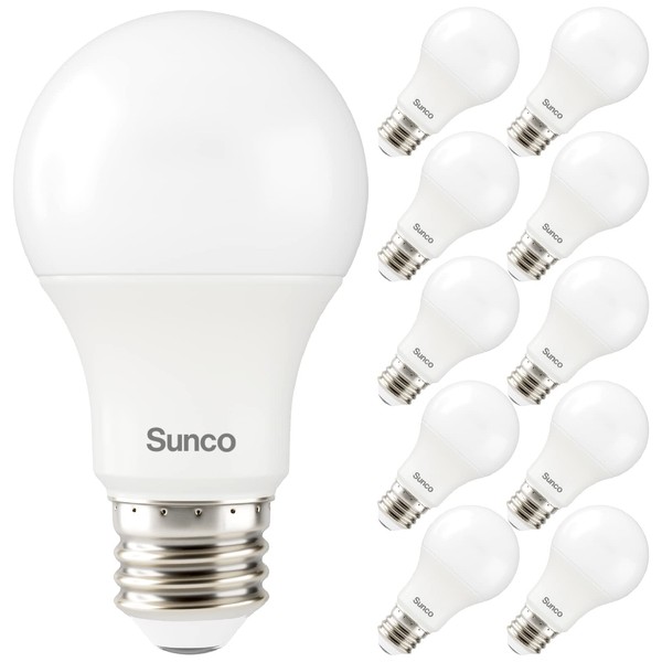 Sunco Lighting 10 Pack A19 LED Light Bulb 3W=40W Dimmable 2700K Soft White, 250 LM, E26 Medium Base Indoor Outdoor, Super Bright, Instant On, Flicker Free, Frosted Lens, Lamp for Bedroom - UL