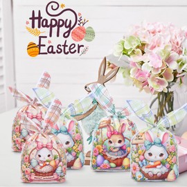 FamEaze Easter Cellophane Bags, 50 PCS Easter Cellophane Treat Bags Easter Party Candy Gags, Goodies Bags Gift Bags for Easter Party Favors, 5.5x9inch (3 Style)