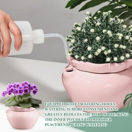 Sunnychicc 6.3 Inch African Violet Pots, Pink Self Watering Pot for Indoor Plants, Ceramic Easy Plant Self Watering Pot for Thriving Plant Flower Maintenance