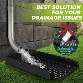 4 Pack Gutter Downspout Splash Block, 12” Extra-Wide Gutter Downspout Extensions for Water Drainage, No-Install Design Down Spout Extender, Fixable Downspout Extender with 8 Fixing PP Nails, Black