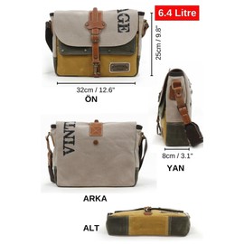 Cappadocia Vintage Antiochia 4046 Messenger Bag, Leather Detailed Shoulder Laptop Bag, Unisex Style for Daily, Travel | Beige Khaki Mustard - Standard