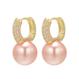 Huge Tomato Pearl Drop Earrings Pearl Huggie Earrings 12mm Pearl Diamond Earrings with Allergy-free pins