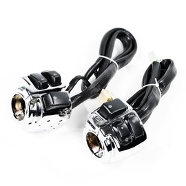 AutoXcessori 1" 25mm Motorcycle Handlebar Switch Controls Turn Signal High/Low Beam Headlight Horn Button with Harness for 1996-2012 Harley Softail Dyna Sportster DC 12V - 1 Pair Chrome