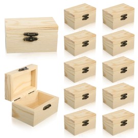 prota Mini Treasure Chest, Pack of 12 Treasure Chests, Children's Birthday Treasure Chest without Engraving, Wooden Box with Lid for Painting and Crafts, Birthday, DIY