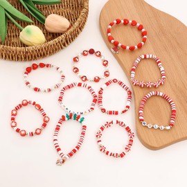 Cooluckday 10 Pairs Christmas Bracelets Women Christmas Beads for Bracelets Christmas Charms for Bracelets Christmas Friendship Bracelets for Women Holiday Bracelet Set Christmas Jewelry Gifts