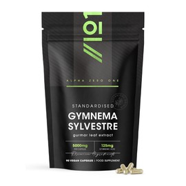 Gymnema Sylvestre Leaf 5000mg – Standardised 125mg Gymnemic Acid – 90 Vegan Capsules (3 Months Supply) – Resealable and Recyclable Pouch by Alpha01