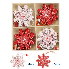 Christmas Tree Ornaments Set - Christmas Tree Decorations Wooden Xmas Tree Hanging Ornaments Christmas Ornaments for Christmas Tree Wall Hanging Party Decoration (12 Pcs, Snowflake)