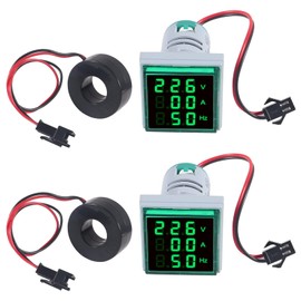 AITIAO 2PCS 3 in 1 Digital Voltmeter Ammeter Frequency Indicator AC 60-500V 0-100A 20-75Hz 22mm Square Head Multifunction LED Amp Meter Voltage Detector with CT (Green)