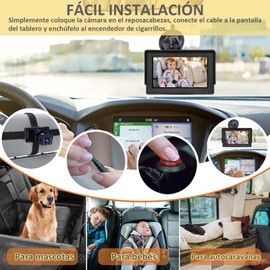 KASIKAI Cámara para Carro para Bebé, Espejo bebé Auto 4.3" HD 1080P, Visión Nocturna, Ángulo de Visión de 150°, Monitor Bebé con 8 Luces LED y Rotación 360°