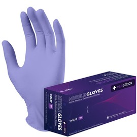 MEDSTOCK Violet Nitrile Gloves, High Medical Grade, Chemical Resist, Disposable, Powder & Latex-Free, Non-Sterile, Textured Fingertips, Beaded Cuff (1 Box/100 pcs, Large)