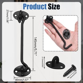 Biaungdo Heavy Duty Hook and Eye Latch, 6 Inch Black Privacy Hook Barn Door Lock Easy Lock, Stainless Steel Gate Latch for Doors/Windows/Sheds/Gates/Fences/Closets/Cabinets, 1 Pack