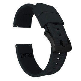 BARTON WATCH BANDS Quick Release Elite Silicone Watch Bands, Black & Black PVD Buckle, 20mm