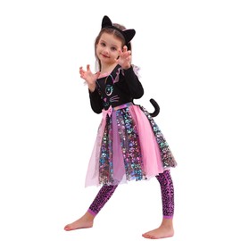 Lingway Toys - Disfraz de gato para niñas, disfraz de gato para Halloween, fiesta temática, cosplay, vestido de animales de 2 a 3 años