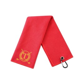 CybGene Golf Towels, Monogrammed Golf Accessory for Golf Bags, Golf Gifts for Men and Women on National Golf Day, Retirement, Birthday, Christmas, 16”x 24” Microfiber Golf Towel, Red - Initial T